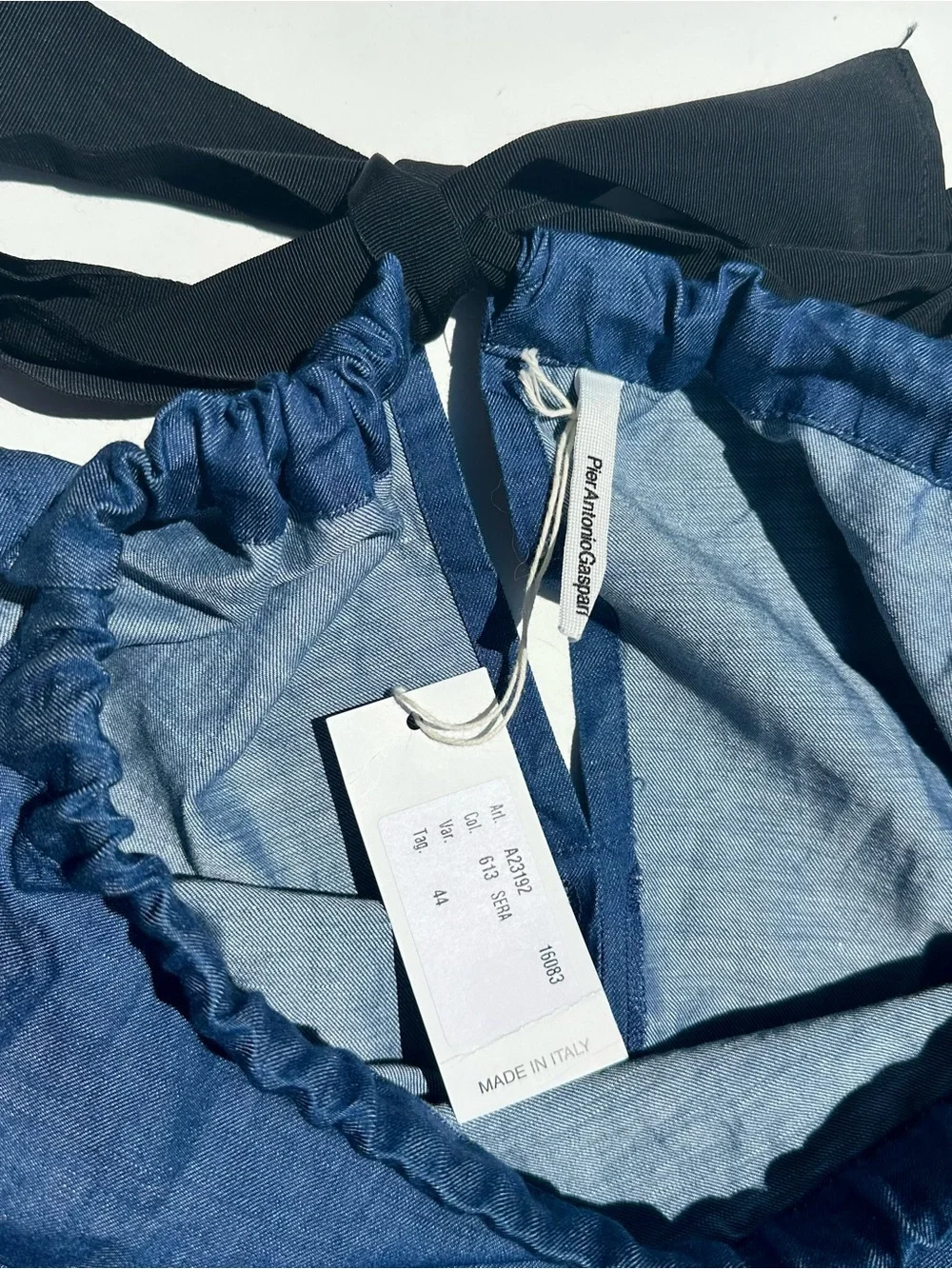 Pier Antonio Gaspari Blue Denim Midi Skirt Black Grosgrain Ribbon Waist Tie 44 8